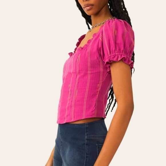 FREE PEOPLE Seratonin Corset-Inspired Colorful Thread Cotton Top NWT/MD - Picture 3 of 12